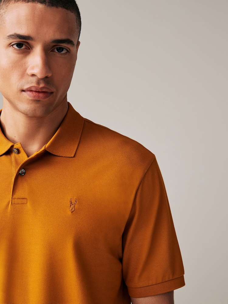 Amber Yellow Regular Fit Short Sleeve Pique Polo Shirt - Image 1 of 6