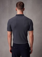 Dark Charcoal Grey Slim Fit Smart Quarter Zip Polo Shirt - Image 3 of 7