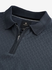 Dark Charcoal Grey Slim Fit Smart Quarter Zip Polo Shirt - Image 6 of 7