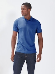 Mid Blue Regular Fit Short Sleeve Pique Polo Shirt - Image 1 of 7