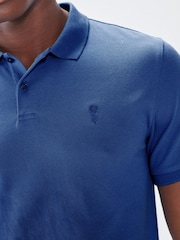 Mid Blue Regular Fit Short Sleeve Pique Polo Shirt - Image 4 of 7