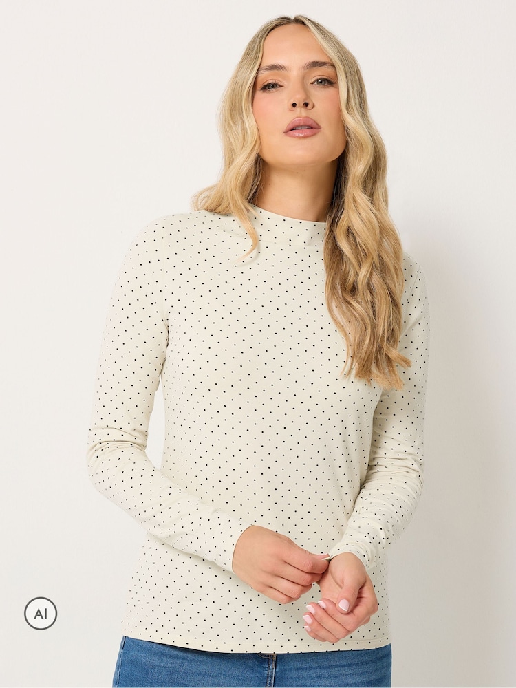 Long Tall Sally White Polka Dot Long Sleeve High Neck Top - Image 1 of 6 Long Tall Sally White Polka Dot Long Sleeve High Neck Top - Image 1 of 6