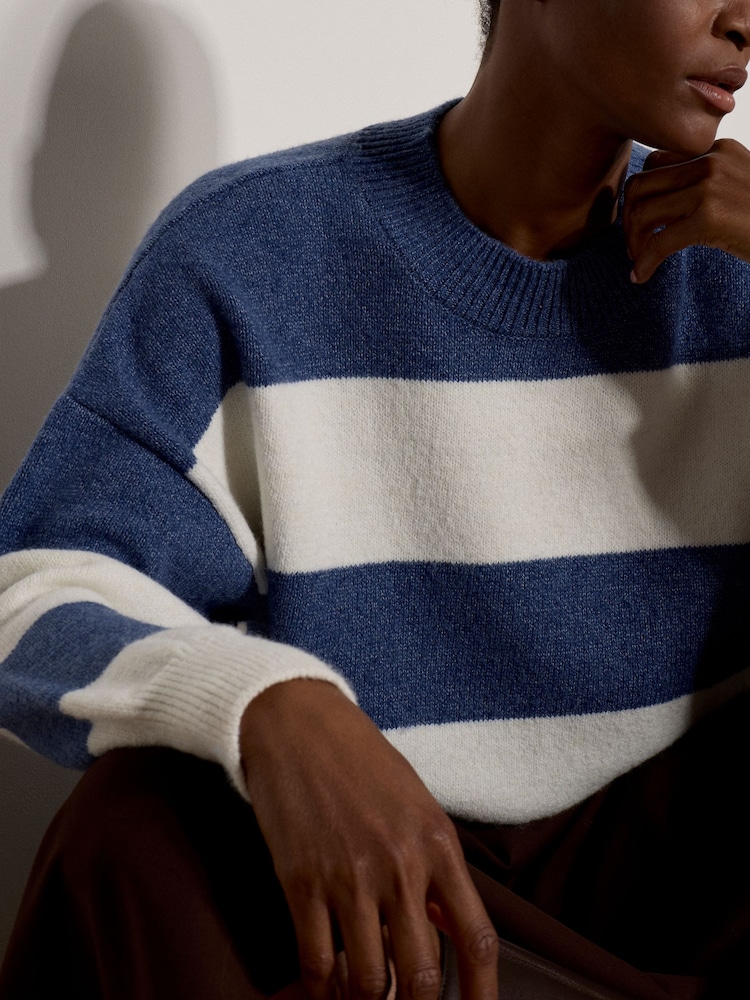 Apricot Blue Chunky Knit Stripe Oversized Jumper - Image 4 of 4