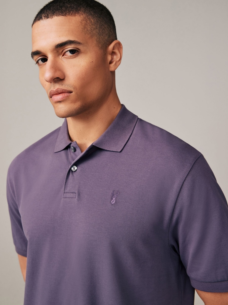 Purple Regular Fit Short Sleeve Pique Polo Shirt - Image 1 of 8 Purple Regular Fit Short Sleeve Pique Polo Shirt - Image 1 of 8
