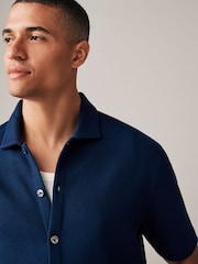 Navy Blue 100% Cotton Textured Waffle Jersey Shirt - Image 1 of 8