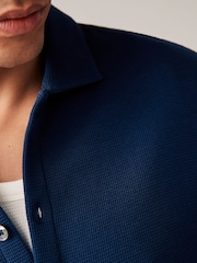 Navy Blue 100% Cotton Textured Waffle Jersey Shirt - Image 5 of 8