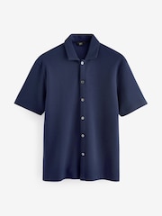 Navy Blue 100% Cotton Textured Waffle Jersey Shirt - Image 6 of 8