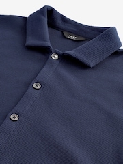 Navy Blue 100% Cotton Textured Waffle Jersey Shirt - Image 7 of 8