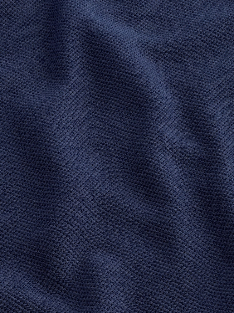 Navy Blue 100% Cotton Textured Waffle Jersey Shirt - Image 8 of 8