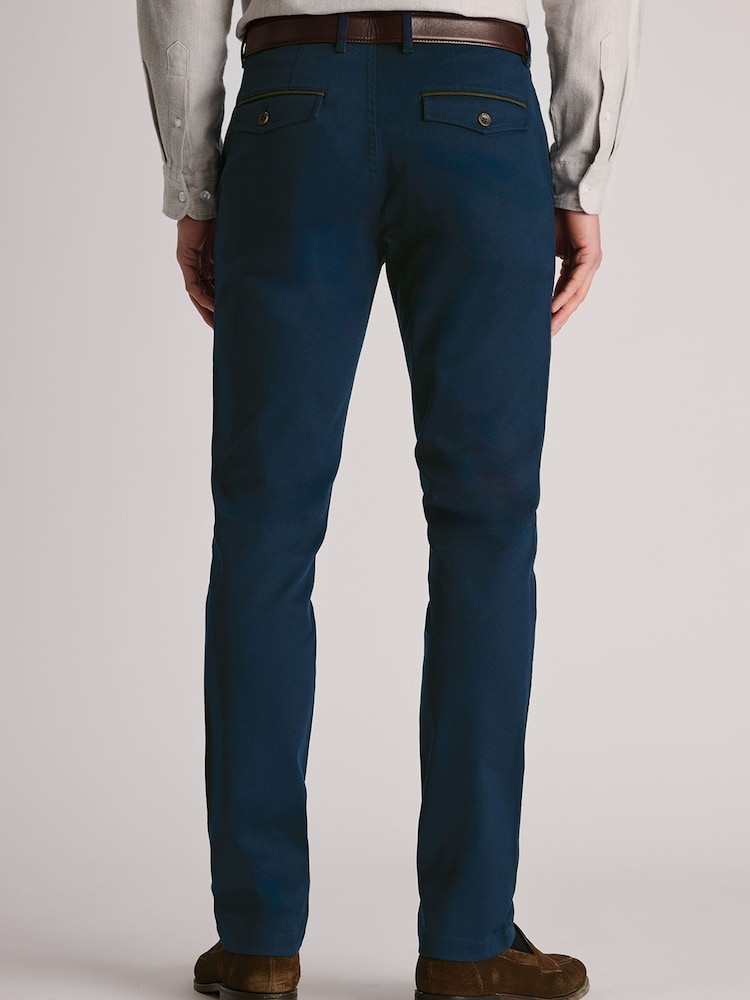 Brook Taverner Blue Textured Stretch Cotton Trousers - Image 2 of 4