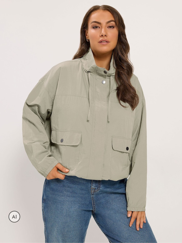 Yours Curve Grey Lightweight Funnel Neck Jacket - Image 1 of 7