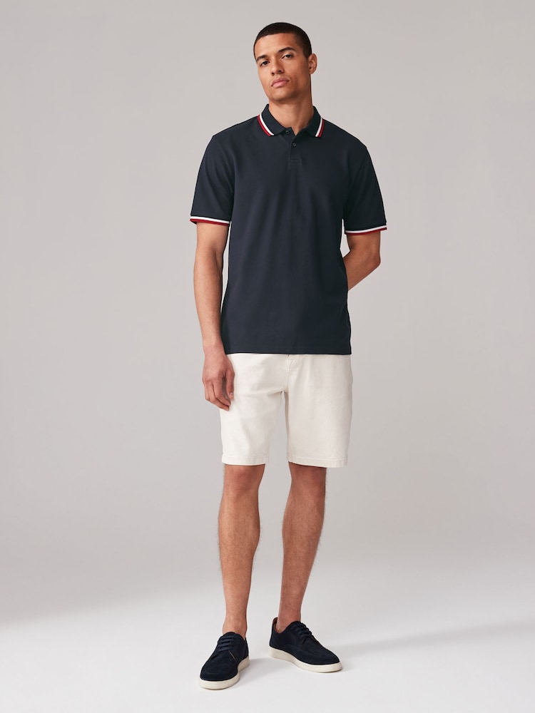 Navy Blue/Red/White Regular Fit Short Sleeve Tipped Polo Shirt - Image 3 of 7
