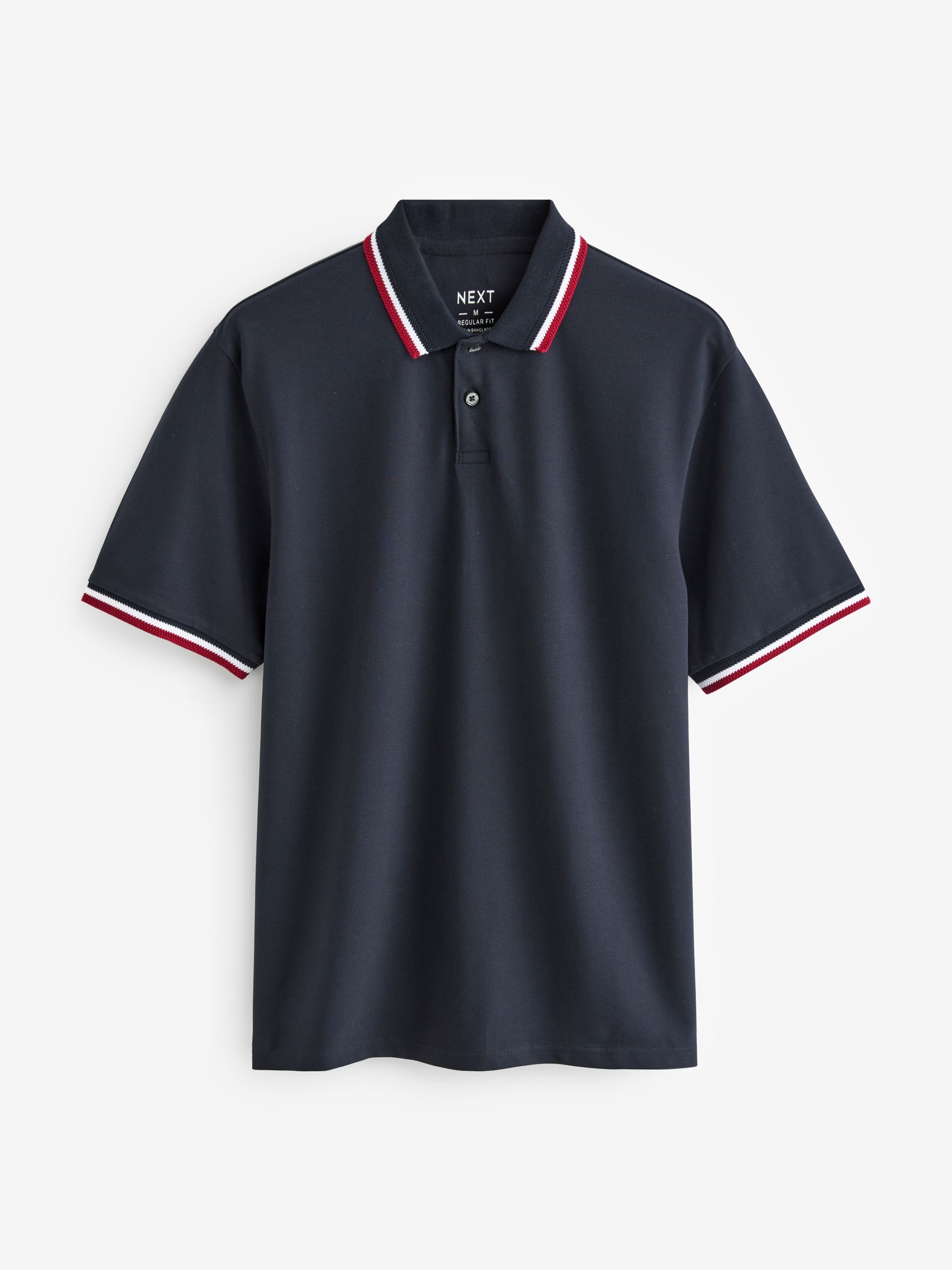 Buy Navy Blue/Red/White Regular Fit Short Sleeve Tipped Polo