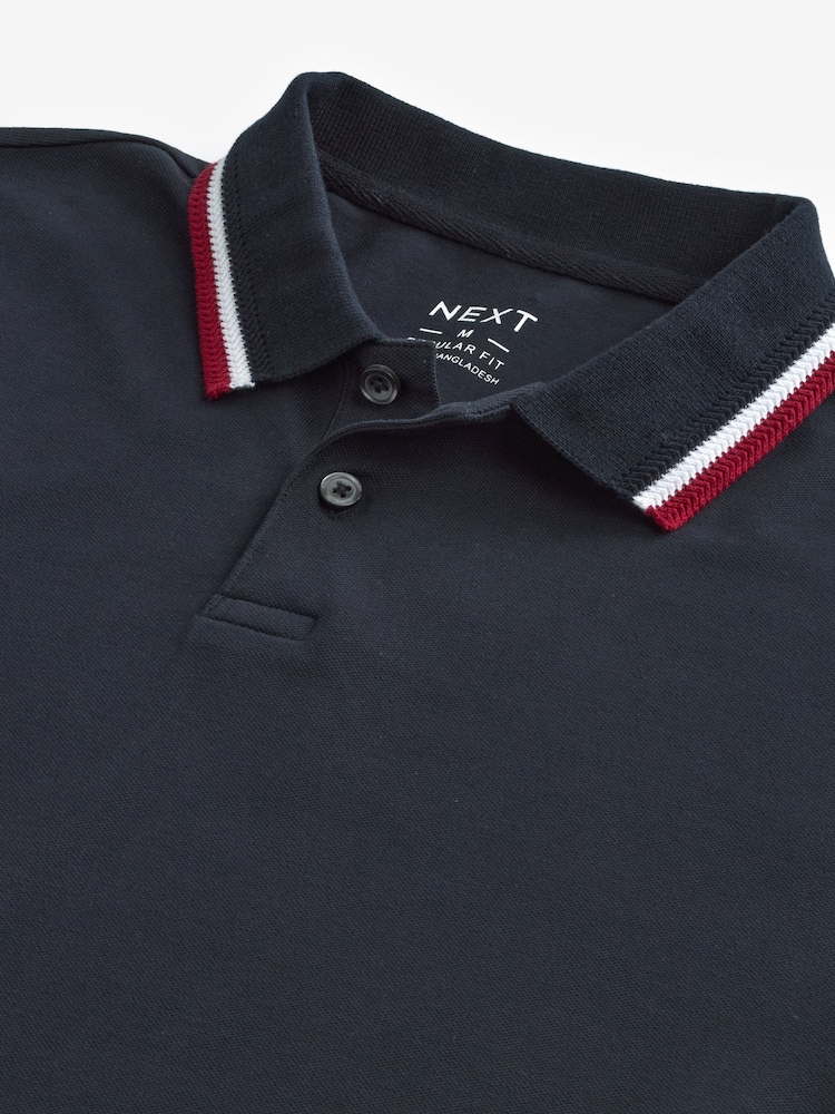 Navy Blue/Red/White Regular Fit Short Sleeve Tipped Polo Shirt - Image 6 of 7