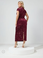 Yours Curve Red London Velvet Sequin Keyhole Maxi Dress - Image 3 of 6