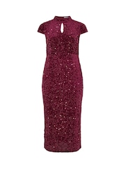 Yours Curve Red London Velvet Sequin Keyhole Maxi Dress - Image 5 of 6