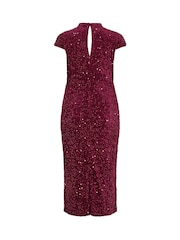 Yours Curve Red London Velvet Sequin Keyhole Maxi Dress - Image 6 of 6