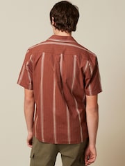 Brown Textured Stripe Short Sleeve Cuban Collar Shirt - Image 2 of 7