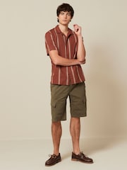 Brown Textured Stripe Short Sleeve Cuban Collar Shirt - Image 3 of 7