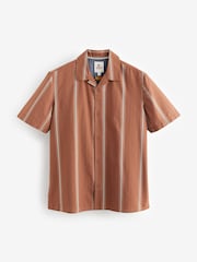 Brown Textured Stripe Short Sleeve Cuban Collar Shirt - Image 5 of 7
