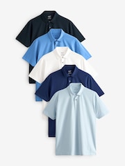 Blue Regular Fit Short Sleeve Jersey Polo Shirts 5 Pack - Image 1 of 17