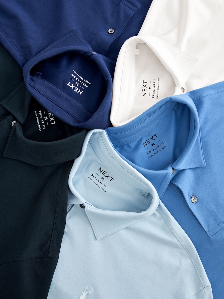 Blue Regular Fit Short Sleeve Jersey Polo Shirts 5 Pack - Image 16 of 17