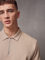 Neutral Relaxed Fit Zip Neck Polo Shirt - Image 1 of 6