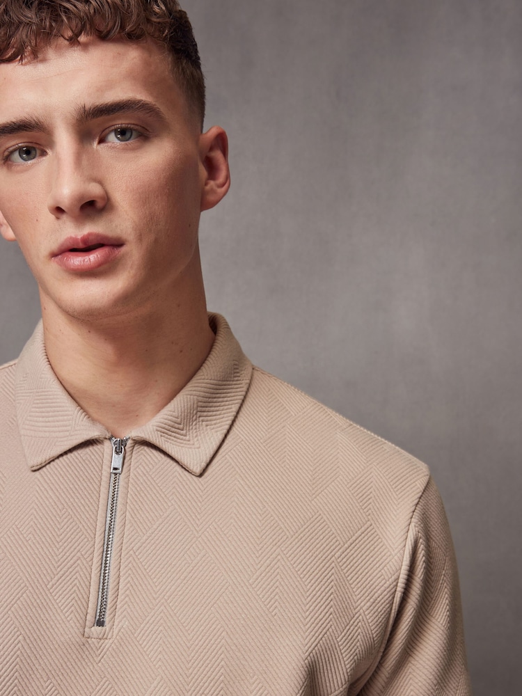 Neutral Relaxed Fit Zip Neck Polo Shirt - Image 1 of 6