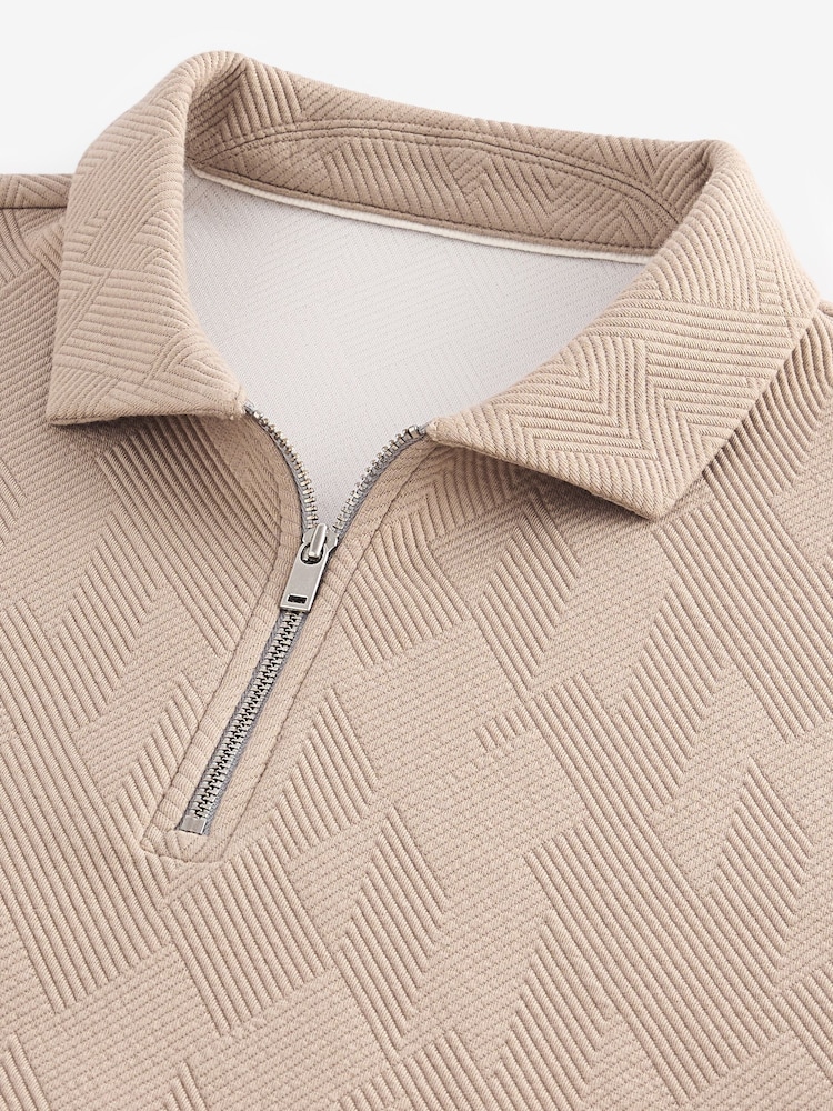 Neutral Relaxed Fit Zip Neck Polo Shirt - Image 6 of 6