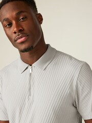 Light Grey Slim Fit Smart Zip-Neck Polo Shirt - Image 1 of 6