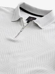 Light Grey Slim Fit Smart Zip-Neck Polo Shirt - Image 5 of 6