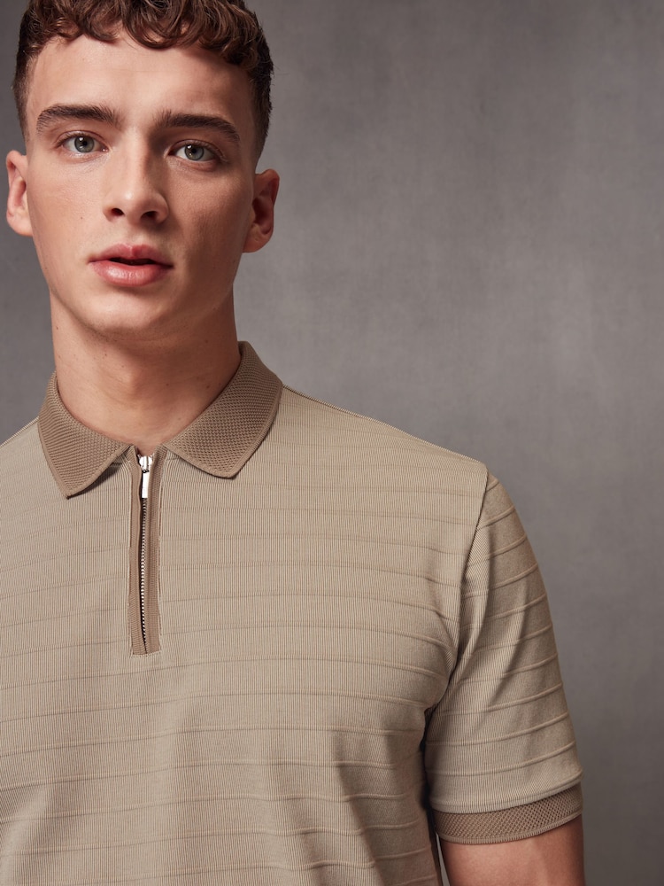 Neutral Regular Fit Smart Zip-Neck Polo Shirt - Image 1 of 7