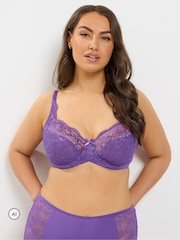 Yours Curve Purple Stretch Lace Non-Padded Underwired Bra - Image 1 of 6