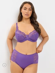 Yours Curve Purple Stretch Lace Non-Padded Underwired Bra - Image 2 of 6