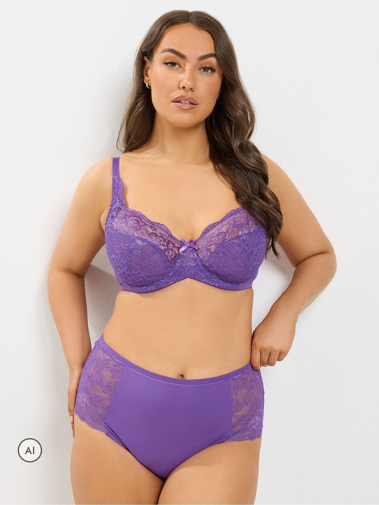 Yours Curve Purple Stretch Lace Non-Padded Underwired Bra - Image 2 of 6