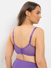 Yours Curve Purple Stretch Lace Non-Padded Underwired Bra - Image 3 of 6