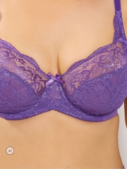 Yours Curve Purple Stretch Lace Non-Padded Underwired Bra - Image 4 of 6