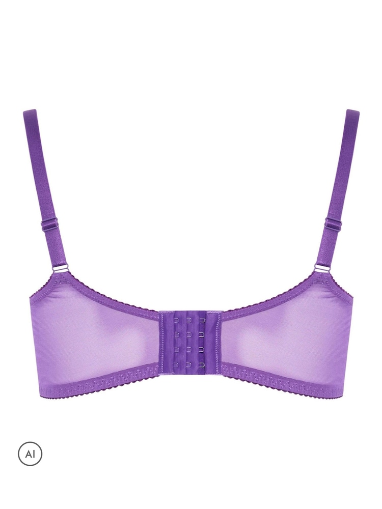 Yours Curve Purple Stretch Lace Non-Padded Underwired Bra - Image 6 of 6