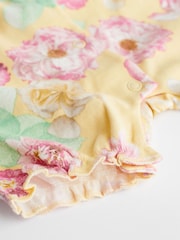 Pink Yellow Floral Baby 100% Cotton Rompers 3 Pack - Image 6 of 7
