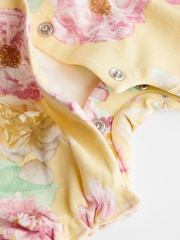 Pink Yellow Floral Baby 100% Cotton Rompers 3 Pack - Image 7 of 7