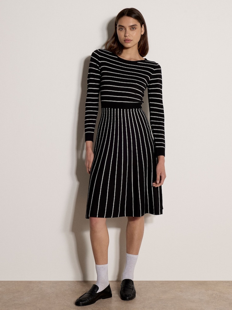 Apricot Black Multi Stripe Knitted Midi Dress - Image 1 of 4 Apricot Black Multi Stripe Knitted Midi Dress - Image 1 of 4