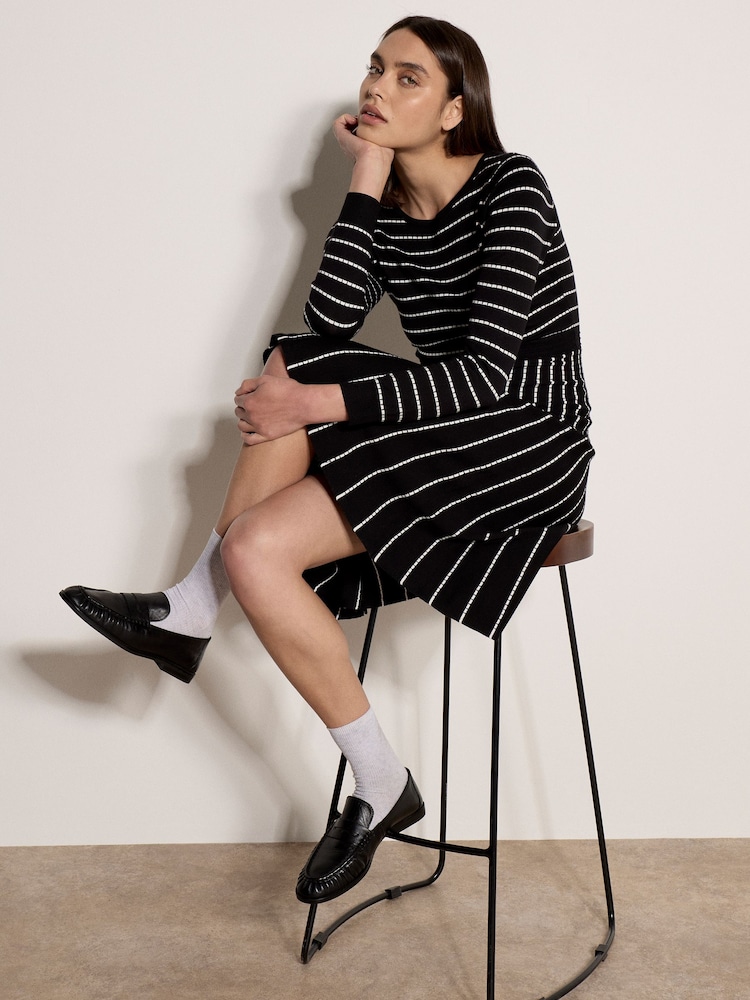 Apricot Black Multi Stripe Knitted Midi Dress - Image 2 of 4 Apricot Black Multi Stripe Knitted Midi Dress - Image 2 of 4
