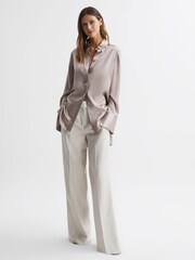 Reiss Champagne Lola Oversized Silk Button Through Shirt - Image 3 of 4