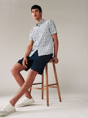 White/Blue Floral Printed Linen Blend Shirt - Image 2 of 7