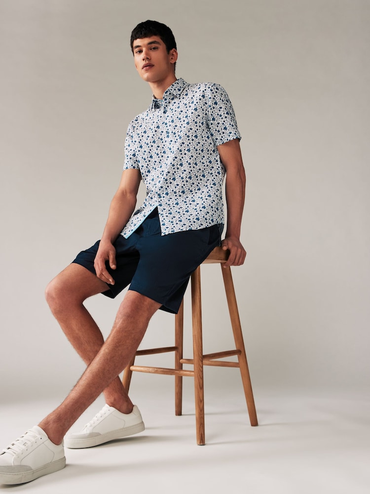 White/Blue Floral Printed Linen Blend Shirt - Image 2 of 7