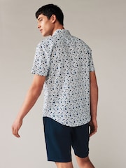 White/Blue Floral Printed Linen Blend Shirt - Image 3 of 7