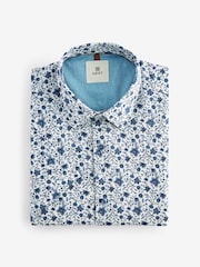 White/Blue Floral Printed Linen Blend Shirt - Image 5 of 7