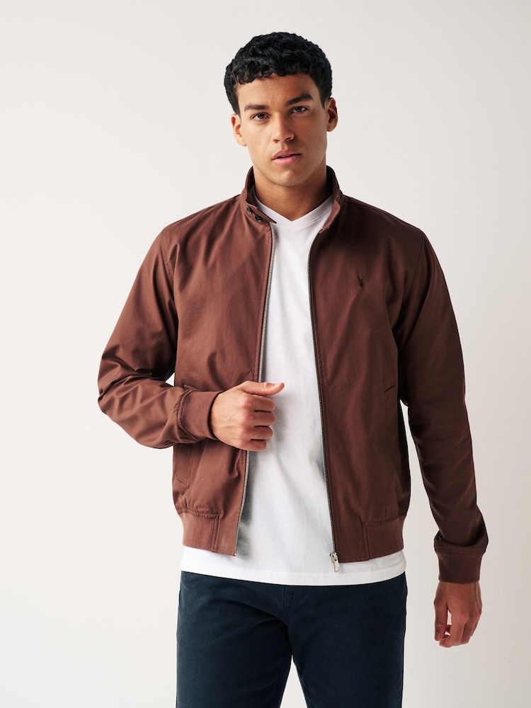 Brown Shower Resistant Check Lining Harrington Jacket - Image 1 of 12