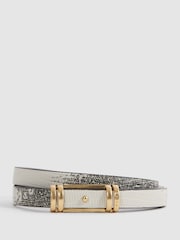 Reiss White/Grey Jasmine Leather Snake Print Belt - Image 1 of 5