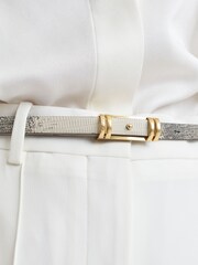 Reiss White/Grey Jasmine Leather Snake Print Belt - Image 2 of 5